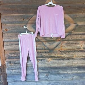 Hurley Pink Plush Velvet Ribbed Long Sleeve Casual  Loungewear Set Womens Sz S